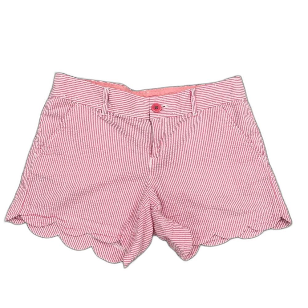 Lilly Pulitzer Buttercup Seersucker Pink Bermuda Shorts Scalloped Hem Size 4